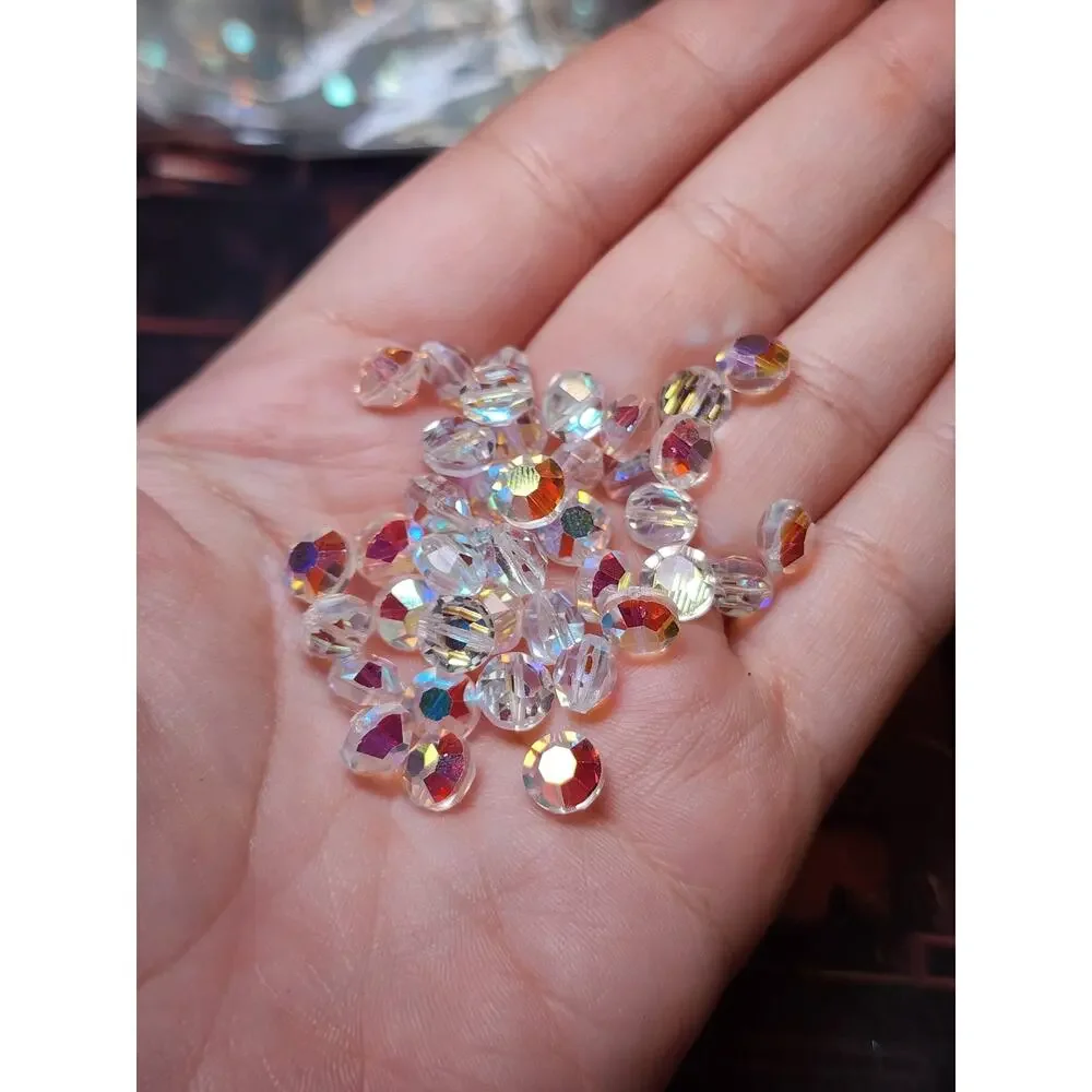 40 Swarovski 5100 7mm Tablet Lentil Aspirin AB Crystal Beads Vtg Discontinued